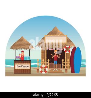 Beach et kiosques cartoons Illustration de Vecteur