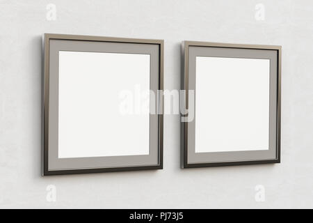 Deux cadres carrés avec la maquette de l'affiche en blanc sur mur blanc.  : Chemin de détourage autour de l'affiche. 3d illustration Banque D'Images