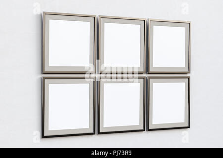 Sol carrelé square des cadres avec la maquette de l'affiche en blanc sur mur blanc.  : Chemin de détourage autour de l'affiche. 3d illustration Banque D'Images