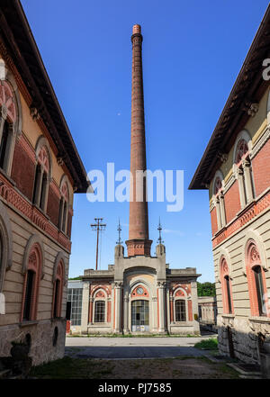 La cheminée de travailleur Village, Site du patrimoine mondial.Crespi d'Adda Italie Banque D'Images