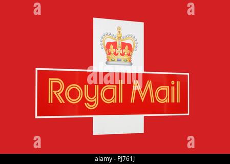 Close up de la Royal Mail logo sur un fond rouge, Royaume-Uni Banque D'Images