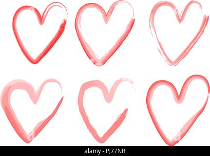 Symbole de l'amour par Aquarelle.set de coeurs avec un pinceau, dessin à la main. Vector grunge style des icônes. Illustration de Vecteur