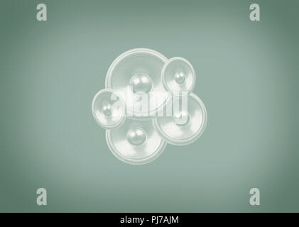 Les haut-parleurs audio blanc sur un fond vert pâle avec copie espace, 3D illustration Banque D'Images