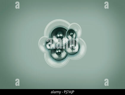 Haut-parleurs audio sur un fond vert pâle avec copie espace, 3D illustration Banque D'Images