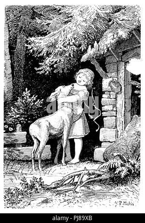 Frère et sœur, le cerf, le conte de Grimm, P Mohn 1910 Banque D'Images