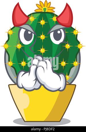 Devil Mammillaria cactus compressa isolé sur le dessin animé Illustration de Vecteur