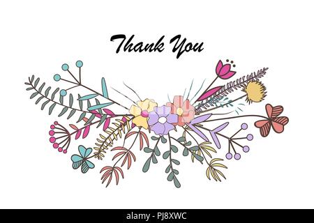 Belle carte Merci floral. Cute floral background. Illustration de Vecteur