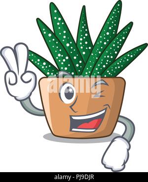 Caractère de deux doigts petit zebra cactus sur pot Illustration de Vecteur