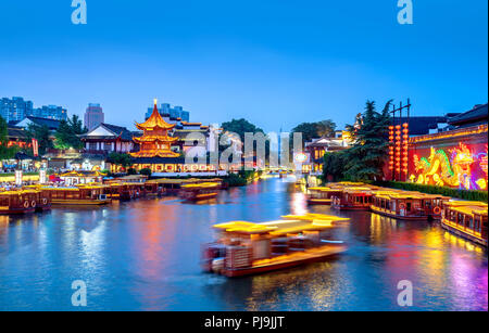 Confucius Temple Nanjing région panoramique et la rivière Qinhuai. Les gens visitent. Situé dans la ville de Nanjing, Jiangsu Province, China. Banque D'Images