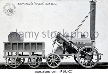 Stephensons Rocket locomotive à vapeur, construit en 1829, vintage carte postale de 1905 Banque D'Images