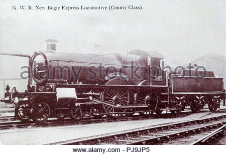 Nouvelle locomotive Express à bogies, comté de classe, vintage real photo postcard from c1900 Banque D'Images