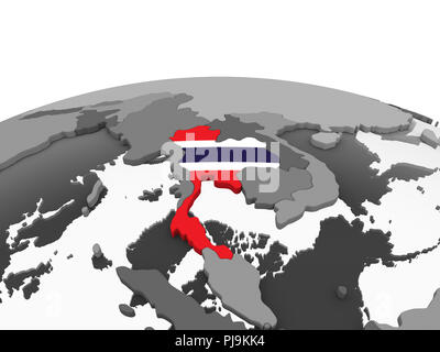 La Thaïlande le globe politique gris avec drapeau. 3D illustration. Banque D'Images
