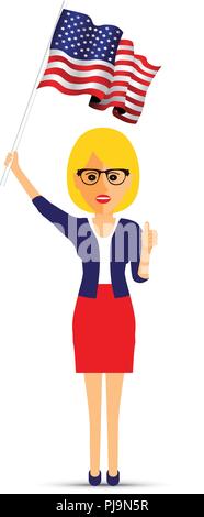 Brandissant son drapeau usa lady Illustration de Vecteur
