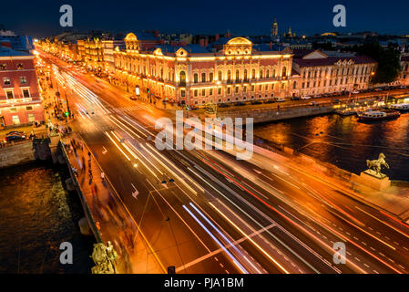 Saint-pétersbourg à partir de la toiture, Pont Anitchkov sur Nevsky Prospect et la Fontanka Banque D'Images