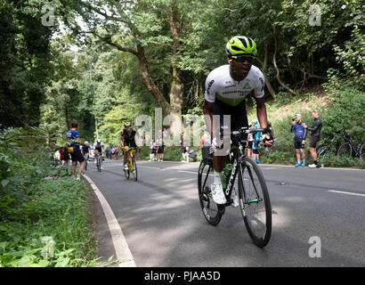 Edge Hill, au Royaume-Uni. 5 septembre 2018. L'équipe de Nic Dlamini Dimension Data Edge Hill monte lors de l'étape 4. Credit : lovethephoto/Alamy Live News Banque D'Images