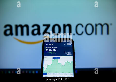 Cracovie, Pologne. 16Th Jun 2018. Amazon bourse est vu sur un téléphone mobile Android. Credit : Omar Marques/SOPA Images/ZUMA/Alamy Fil Live News Banque D'Images