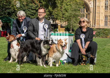 Londres, Royaume-Uni. 6 septembre 2018 Westminster Dog de l'année cas à Victoria Tower Gardens, London, UK., vainqueur de l'événement Alex Norris MP avec ses chiens et Boomer Corna. (Centre) Andrew Mitchell MP avec son chien Scarlet (à gauche) qui est arrivé second et Cheryl Gillian MP qui est arrivé troisième Credit Ian Davidson/Alam Live News Banque D'Images