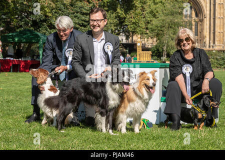 Londres, Royaume-Uni. 6 septembre 2018 Westminster Dog de l'année cas à Victoria Tower Gardens, London, UK., vainqueur de l'événement Alex Norris MP avec ses chiens et Boomer Corna. (Centre) Andrew Mitchell MP avec son chien Scarlet (à gauche) qui est arrivé second et Cheryl Gillian MP qui est arrivé troisième Credit Ian Davidson/Alam Live News Banque D'Images