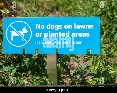 Un pas de chiens sur les pelouses ou les zones plantées, aider à maintenir le parc panneau vert Banque D'Images