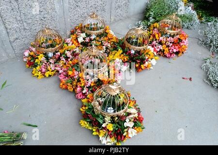 La préparation carroza - Virgen de la Candelaria - Carnaval à Huaraz. Département d'Ancash au Pérou. Banque D'Images