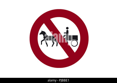 Illustration du signe interdisant la circulation des wagons avec des chevaux. Banque D'Images