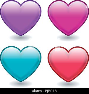 Coeurs de vecteur. Les deux sont brillantes et ont des effets 3d. Les deux autres ont le mélange des couleurs et des formes. Illustration de Vecteur