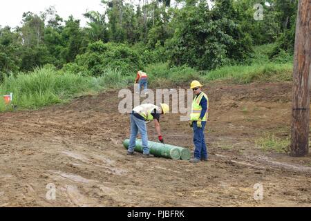 Les entrepreneurs a lancé des travaux de stabilisation de l'environnement à deux sites dans le Rio Grande, Puerto Rico, où l'Army Corps of Engineers des États-Unis est de superviser les travaux de stabilisation de l'environnement pour restaurer les sites perturbés durant la mission de rétablissement d'alimentation d'urgence. Banque D'Images