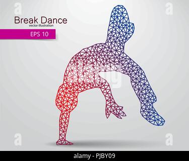 Silhouette d'un break dancer de triangles. Arrière-plan et le texte sur un calque séparé, la couleur peut être changée en un clic. Illustration de Vecteur