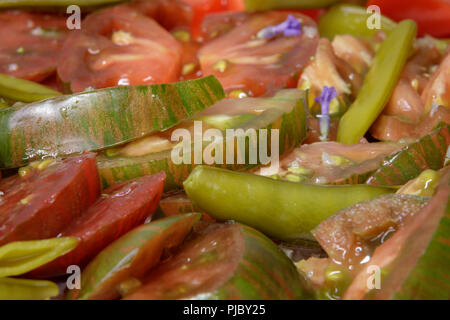 Heirloom tomatoes et salade de haricots verts Banque D'Images