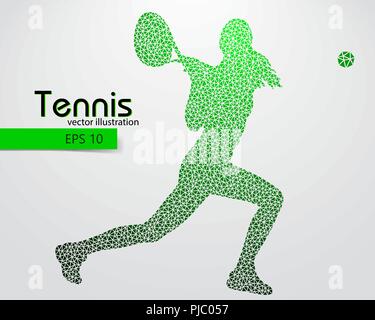 Silhouette d'un joueur de tennis à partir de triangles. Le texte et le fond sur un calque séparé, la couleur peut être changée en un clic. Illustration de Vecteur