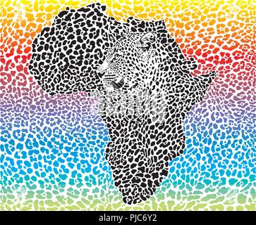 Leopard rainbow background avec un symbole de l'Afrique Illustration de Vecteur