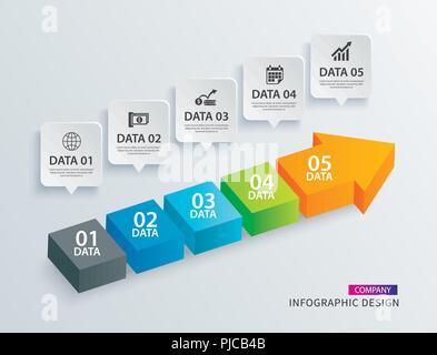 Flèche infographies calendrier l'étape avec 5 modèle de données. Processus vecteur fond du graphique. Peut être utilisé pour la mise en page, de workflow, d'options d'affaires données, banne Illustration de Vecteur