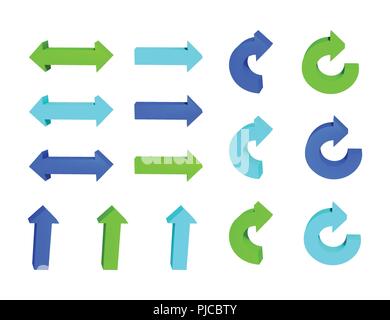 Ensemble de flèches. Marques tridimensionnelles constituées. Couleur vert et bleu. Vector illustration Illustration de Vecteur