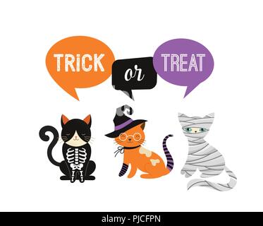 Happy Halloween - chats en costumes de monstres, Halloween party. Illustration vectorielle, bannière, éléments exposés Illustration de Vecteur