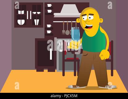 Yellow man holding a glass of champagne. Cartoon Vector illustration. Illustration de Vecteur