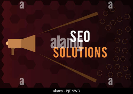 Texte de l'écriture des solutions Seo. Sens Concept Moteur de recherche Page de résultats augmenter les visiteurs par classement. Banque D'Images