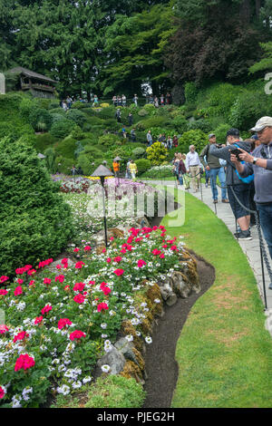 Les touristes d'excursion à l'Butchart Gardens , Brentwood Bay, British Columbia, Canada Banque D'Images