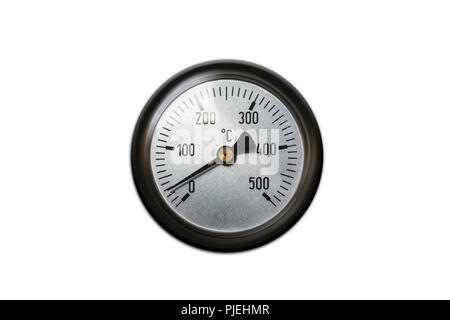 Thermomètre Celsius de l'indicateur de température d'un radiateur isolé Banque D'Images