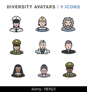 9 avatars représentant diverses cultures, religions et nationalités Illustration de Vecteur