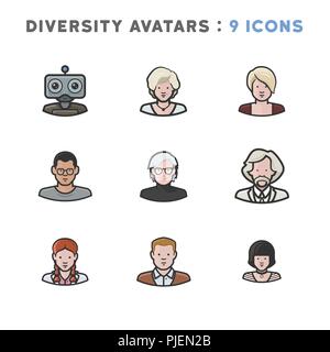 9 avatars représentant diverses cultures, religions et nationalités Illustration de Vecteur