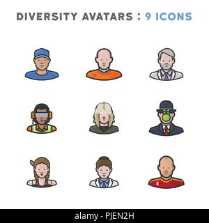 9 avatars représentant diverses cultures, religions et nationalités Illustration de Vecteur