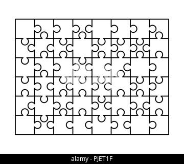 48 pièces puzzles blancs disposés en forme d'un rectangle. Modèle Puzzle prêt à imprimer. Lignes directrices coupe isolé sur blanc.jpg Illustration de Vecteur