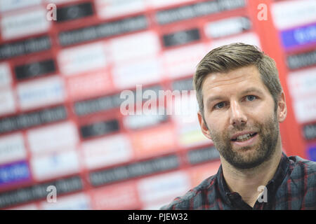 Stuttgart, Allemagne. 05 Sep, 2018. Thomas Hitzlsperger, ancien joueur de football allemand et membre du Comité exécutif, le VfB prend part à une conférence de presse. Crédit : Sébastien Gollnow/dpa/Alamy Live News Banque D'Images