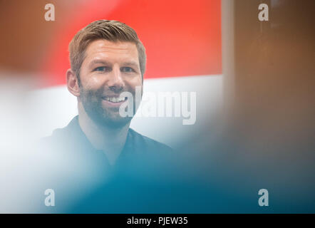 Stuttgart, Allemagne. 05 Sep, 2018. Thomas Hitzlsperger, ancien joueur de football allemand et membre du Comité exécutif, le VfB prend part à une conférence de presse. Crédit : Sébastien Gollnow/dpa/Alamy Live News Banque D'Images
