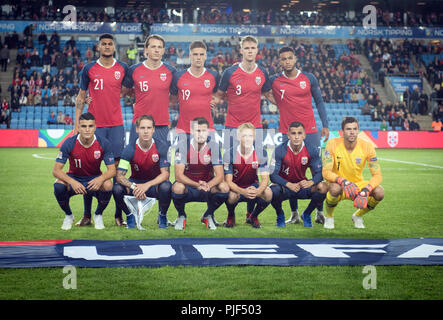 Norvège, Oslo - septembre 6, 2018. La Norvège le line-up de l'ONU l'UEFA League match de football entre la Norvège et de Chypre à l'Ullevaal Stadion. (Photo crédit : Gonzales Photo - Jan-Erik Eriksen). Gonzales : Crédit Photo/Alamy Live News Banque D'Images