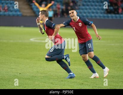 Norvège, Oslo - septembre 6, 2018. Stefan Johansen (8) de la Norvège marque son deuxième but durant le match de football de l'UEFA Ligue des Nations Unies entre la Norvège et de Chypre à l'Ullevaal Stadion. (Photo crédit : Gonzales Photo - Jan-Erik Eriksen). Gonzales : Crédit Photo/Alamy Live News Banque D'Images