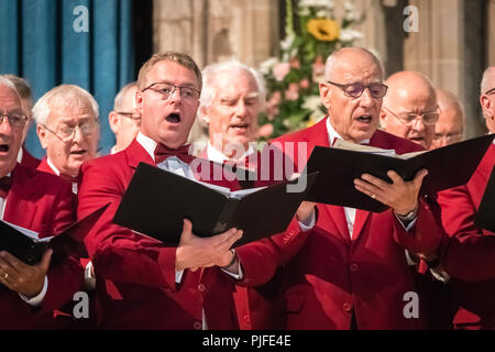 Rochester, Angleterre - Juillet 2018 : Mens Choir d'effectuer dans une cathédrale, Kent, UK Banque D'Images