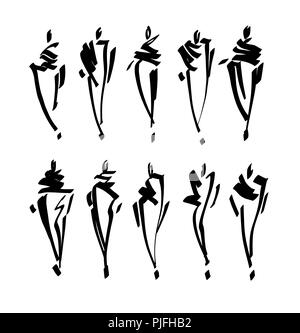 Des modèles de mode croquis dessinés à la main , des silhouettes stylisées isolés. Vector illustration de mode set. Banque D'Images