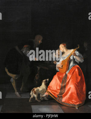 Jacob Ochtervelt (1634-1682). Dutch Painter. Tric Trac joueurs, 1671. Musée Wallraf-Richartz. Cologne. L'Allemagne. Banque D'Images