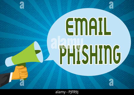 L'écriture de texte Word Email Phishing. Concept d'affaires pour e-mails qui contiennent un lien vers des sites Web qui distribuent des logiciels malveillants. Banque D'Images